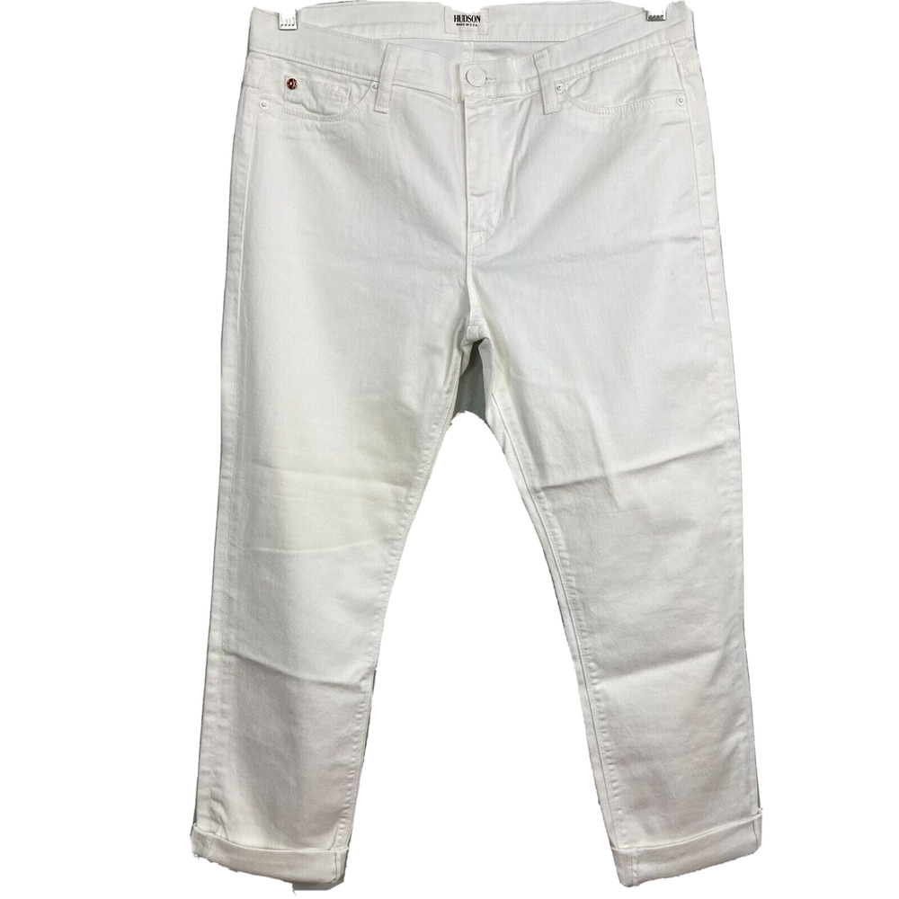 Hudson Jeans Womens Sz‎ 31W White Shine Mid Rise Skinny Denim Cotton Stretch